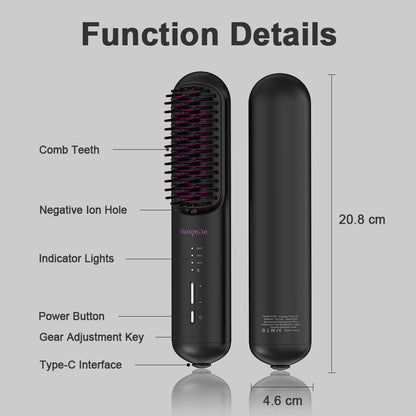 Portable USB Rechargeable Cordless Beard & Hair Straightener Brush