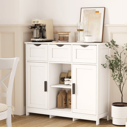 Viva Vanity Multi-Functional White Storage Cabinet with Adjustable Shelves and Drawers – Elegant Organizer for Living Room, Bedroom, and Bathroom