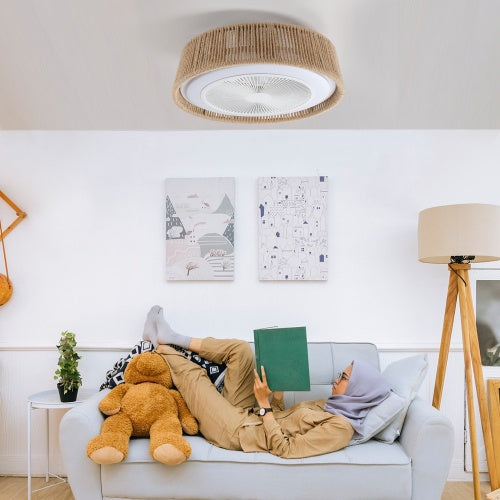 Bohemian Style LED Dimmable Ceiling Light with Built-in Fan & Remote Control