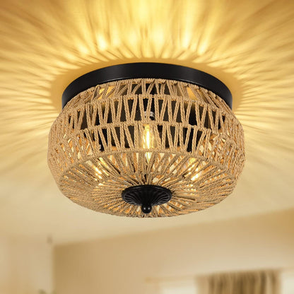 Modern Boho Rattan Chandelier – Handmade 3-Light Pendant for Kitchen, Bedroom & Hallway