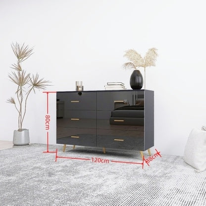 High-Gloss 6-Drawer Dresser with Gold Accents – Modern Luxury Storage Solution