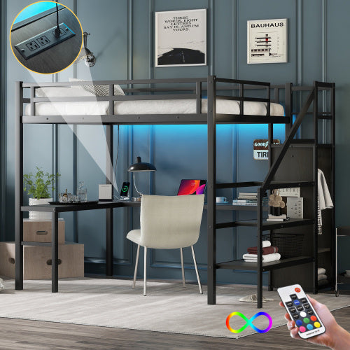 Full-Size Loft Bed with L-Shaped Desk & Wardrobe – Smart & Stylish Living Solution