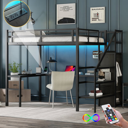 Full-Size Loft Bed with L-Shaped Desk & Wardrobe – Smart & Stylish Living Solution