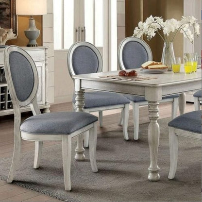 Timeless Elegance: Set of 2 Antique White & Gray Upholstered Dining Chairs