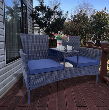 Blue & Brown Woven Patio Conversation Set with Table | Viva Marlowe