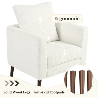 White Teddy Fabric Armchair with Rubberwood Legs | Viva