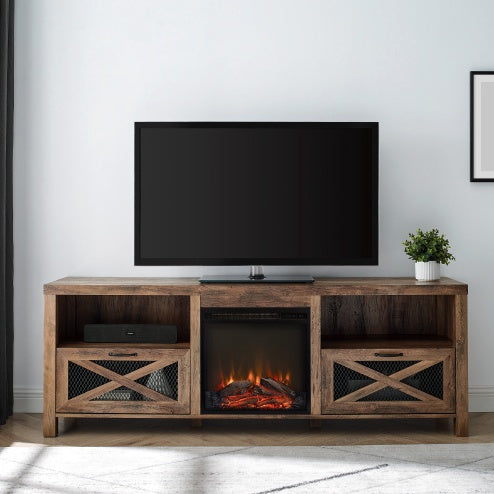 Viva Atelier Rustic Oak Industrial Farmhouse TV & Fireplace Stand