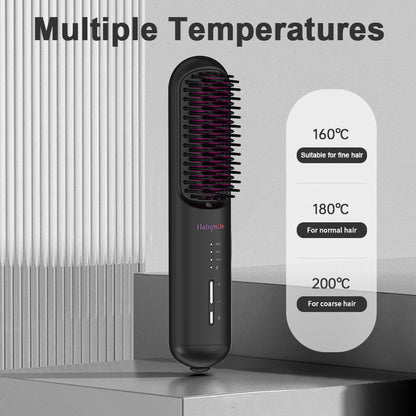 Portable USB Rechargeable Cordless Beard & Hair Straightener Brush