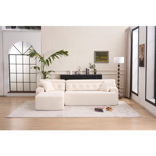 Viva Atelier Lyric White Chenille Compression Sofa with Chaise