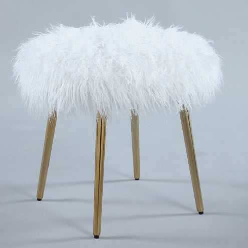 White Ravni Faux-Fur Ottoman with Rose-Gold Legs | Viva