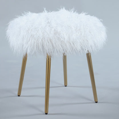 White Ravni Faux-Fur Ottoman with Rose-Gold Legs | Viva