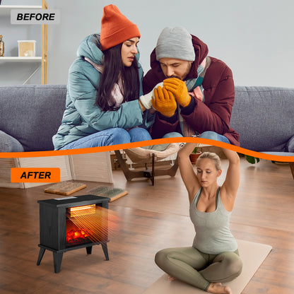 ZOKOP HT1287B 15'' Freestanding Electric Fireplace - Elegant Black Wood Finish, 1000W Quartz Tube Heater with Dual Temperature Control