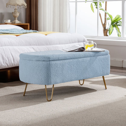 Elegant Blue Bedside Storage Footstool – Smart & Stylish Home Organization