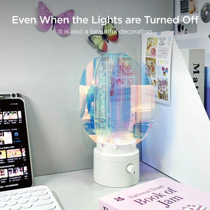 Colorful light bulb with text on lighting characteristics against a gradient background 3