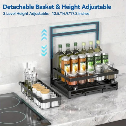 Premium 2-Tier Slide-Out Under Sink Storage Rack | Maximize Space & Organization