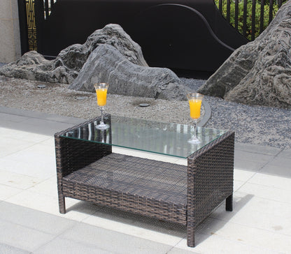 Outdoor Patio Furniture Coffee Table With Clear Tempered Glass