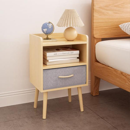 compact bedside table with fabric drawer storage