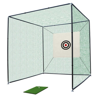 10x10x10ft Golf Practice Net Cage w/ Metal Frame & Hitting Net Kit – Indoor & Outdoor