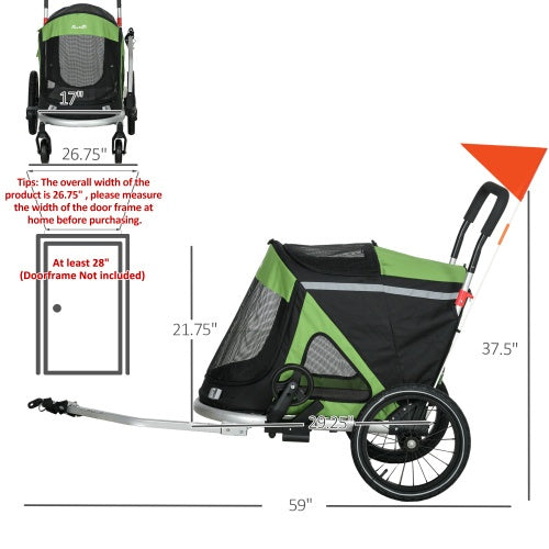 Viva Luxe Rover Green Pet Trailer & Stroller
