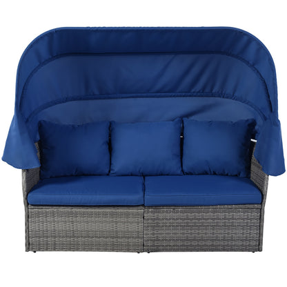 U STYLE Patio Furniture Set Daybed W Retractable Canopy Wicker