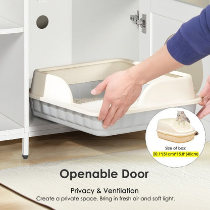 White Hidden Cat Litter Box Enclosure with Divider | Viva Haven
