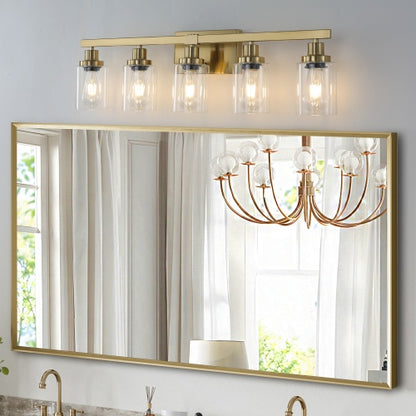 Gold 5-Light Vanity Light with Clear Glass Shade – Modern Bathroom Wall Fixture