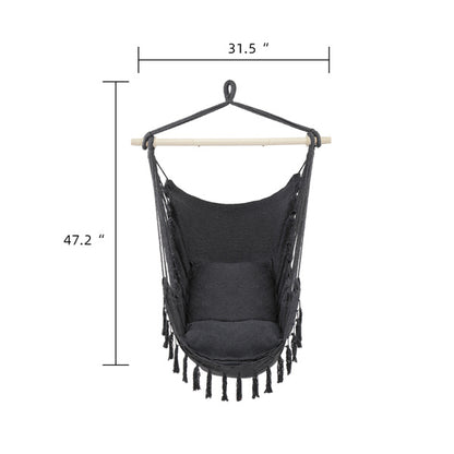 Gray Hanging Chair with Fringe Cushion | Viva Zephyr
