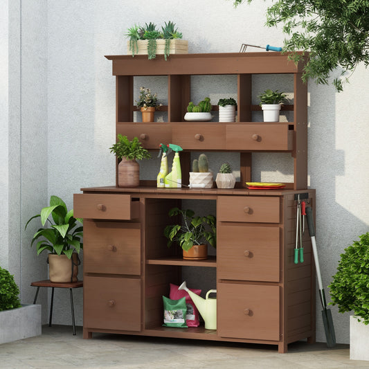 Video Provided  TOPMAX Garden Potting Bench Table, Rustic And Sleek Design With Multiple Drawers An