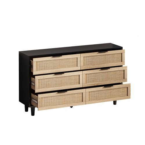 Drawers Rattan Storage Cabinet Rattan Drawer,for Bedroom,Living Room,Black