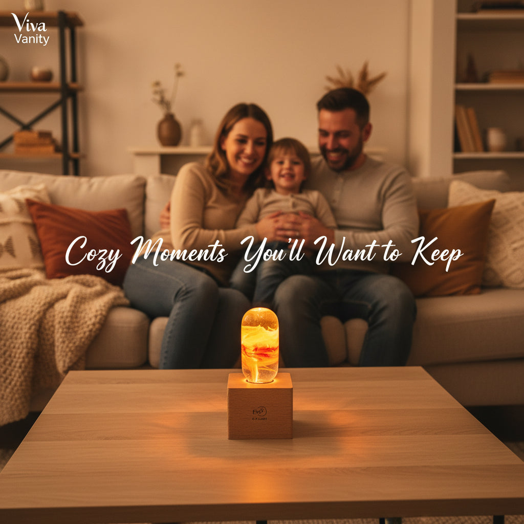 Viva Elite Ember Flame LED Table Lamp - Vintage Wood & Flickering Light