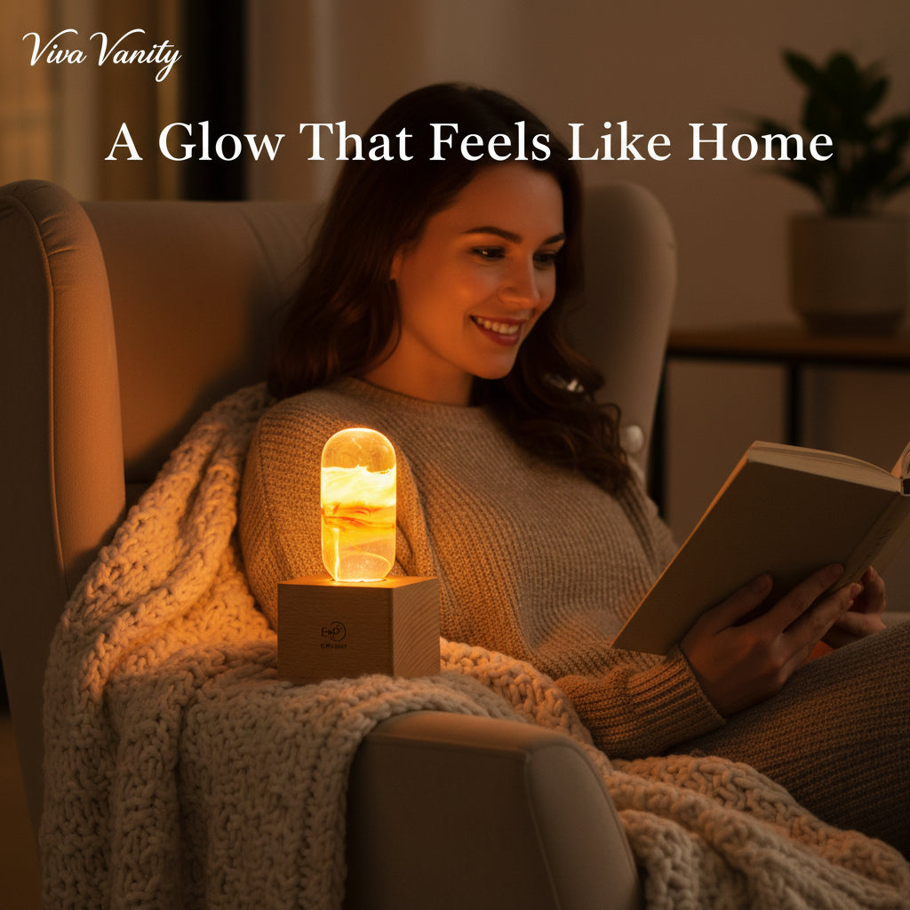 Glass bulb with a wooden base on a dark background