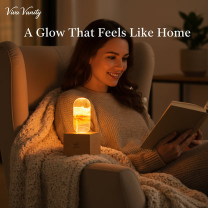 Glass bulb with a wooden base on a dark background