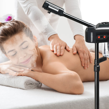 black 3x magnifying LED beauty lamp with adjustable arm and rolling stand