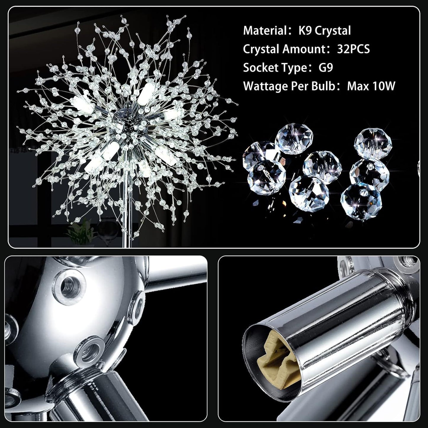 Modern Crystal Floor Lamp - 69-inch Tall Elegant Standing Lamp for Bedroom & Living Room Decor