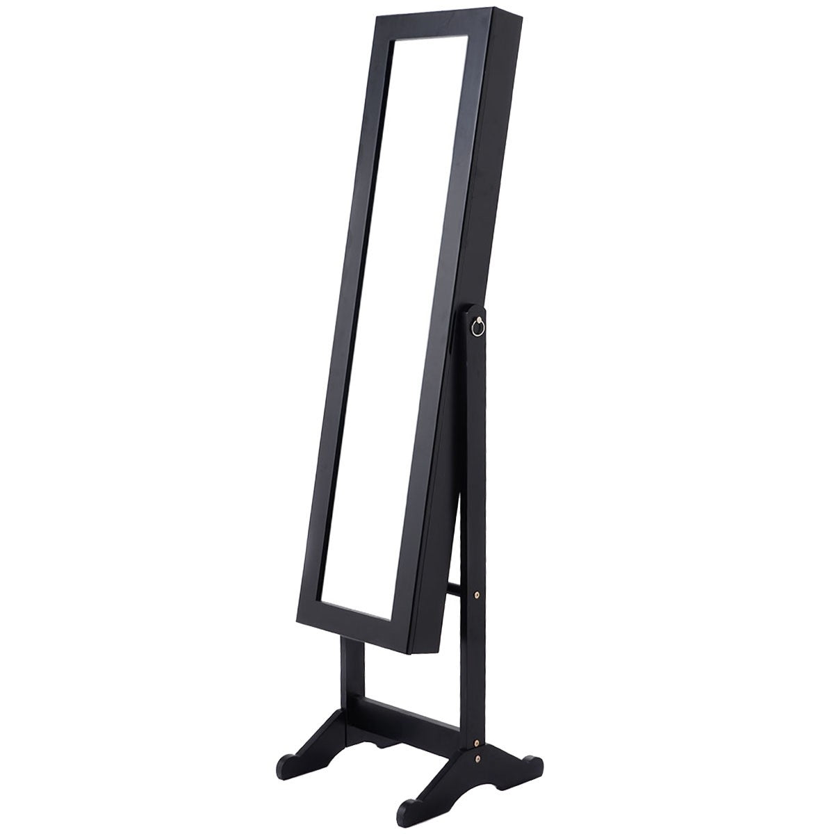 Black Wood Jewelry Storage Cabinet with Freestanding Floor Mirror – Elegant & Functional Organizer