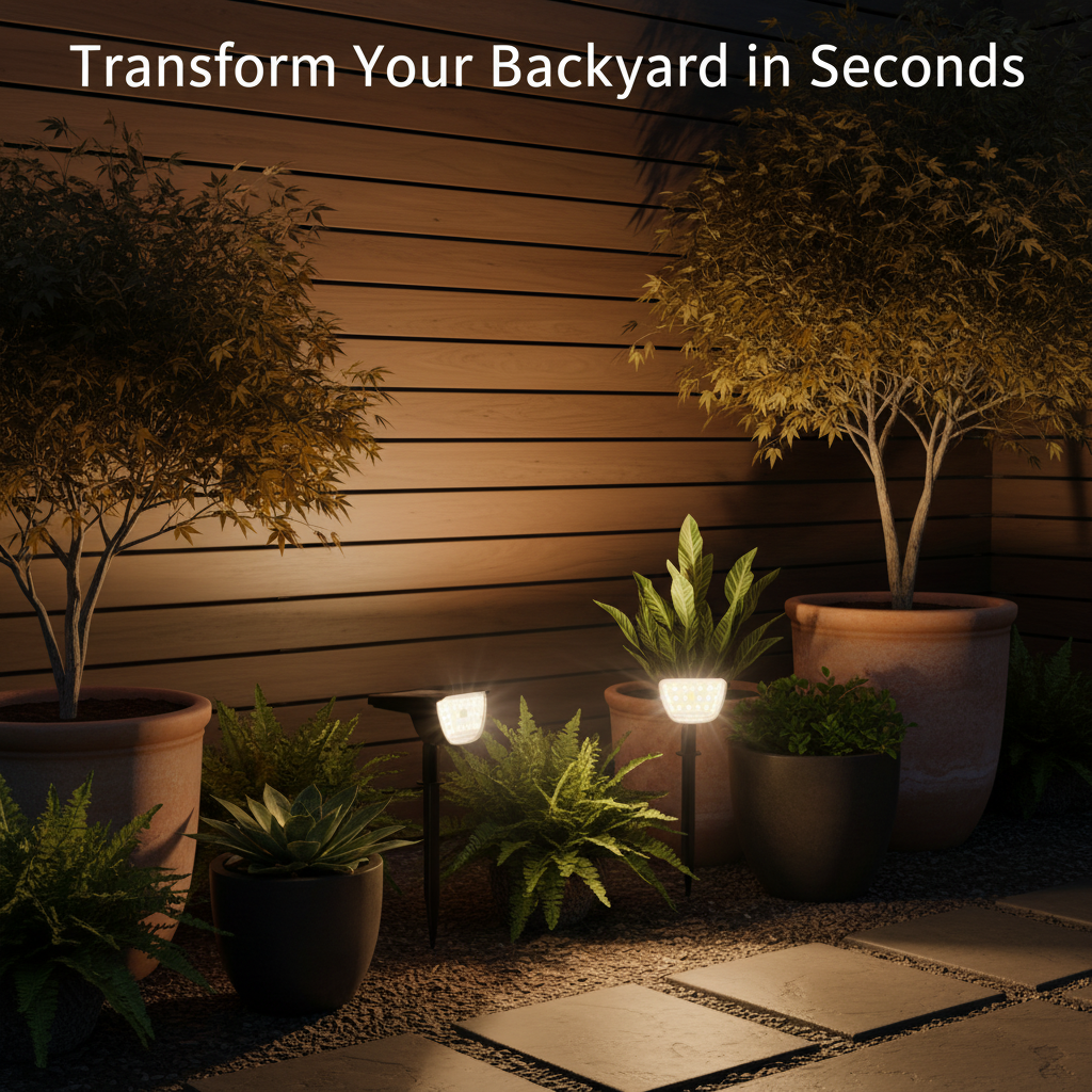 Two black outdoor solar lights with clear lenses on a white background