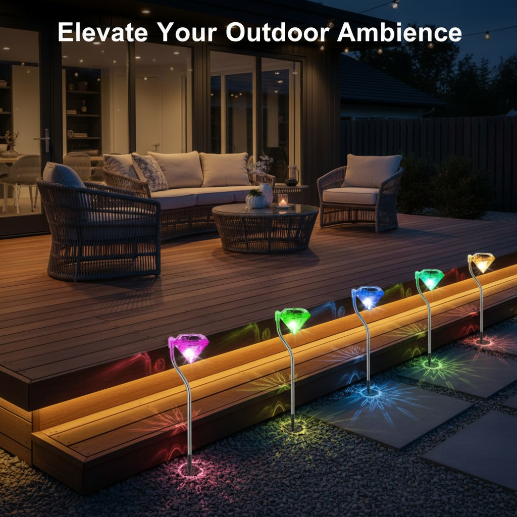 Viva Elite Solar Diamond Pathway Lights 4-Pack - Faceted LED Garden Gems
