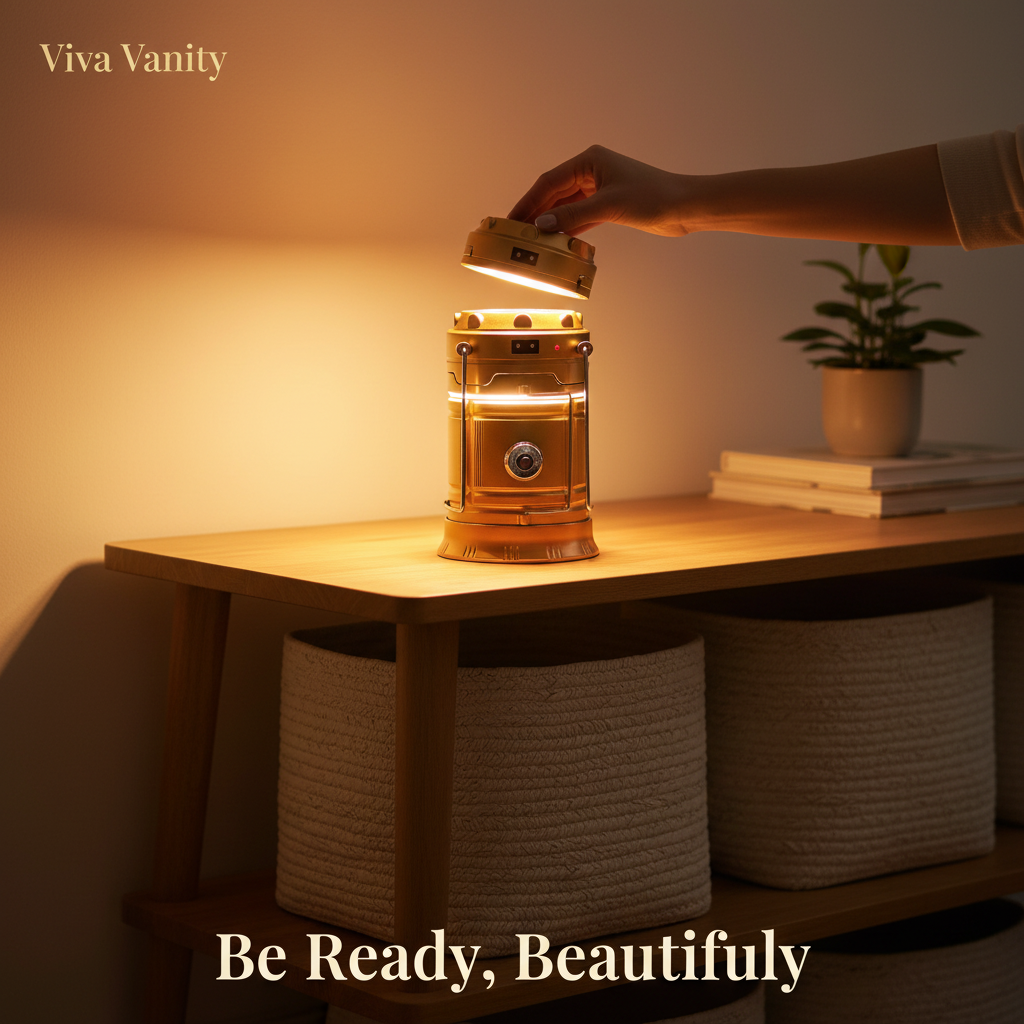 Gold camping lantern with a white background