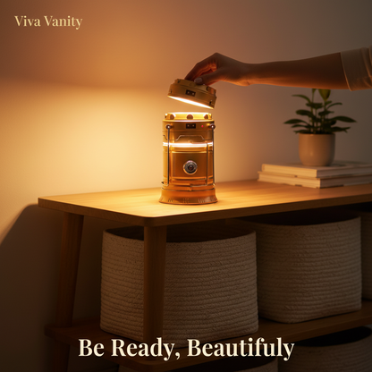 Gold camping lantern with a white background
