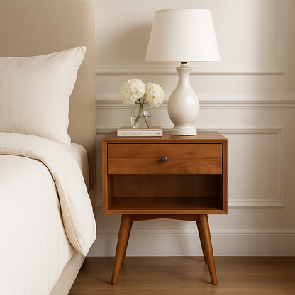 Viva Elite Caramel Mid-Century Nightstand – The Future of Transitional Elegance