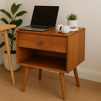 Viva Elite Caramel Mid-Century Nightstand – The Future of Transitional Elegance