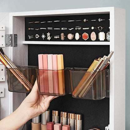 white rotating jewelry armoire with full-length mirror function view 2