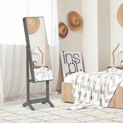 2-in-1 Gray Wood Jewelry Storage Cabinet with Full-Length Mirror – Wall or Door Mounted Organizer