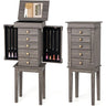 5-Drawer Jewelry Armoire Cabinet with Top Mirror – Elegant Grey Wood Finish
