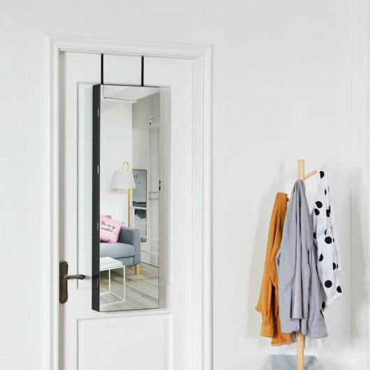 Wall & Door Mounted Mirrored Jewelry Cabinet with LED Lights - Black