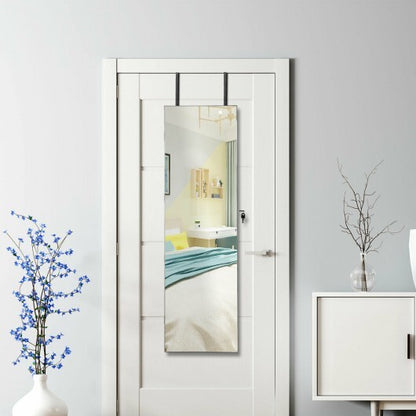 Wall & Door Mounted Mirrored Jewelry Cabinet with LED Lights - Black