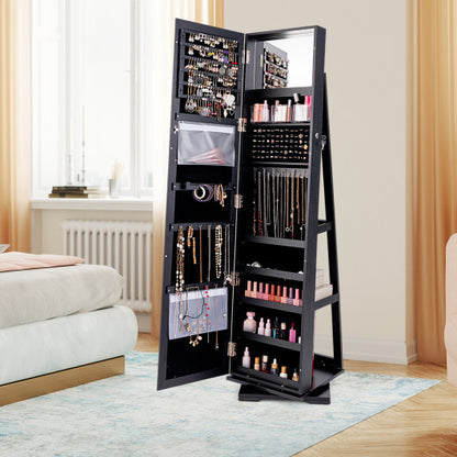 360° Rotatable 2-in-1 Lockable Jewelry Cabinet with Full-Length Mirror – The Ultimate Storage Solution for Jewelry Lovers