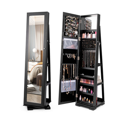 360° Rotatable 2-in-1 Lockable Jewelry Cabinet with Full-Length Mirror – The Ultimate Storage Solution for Jewelry Lovers