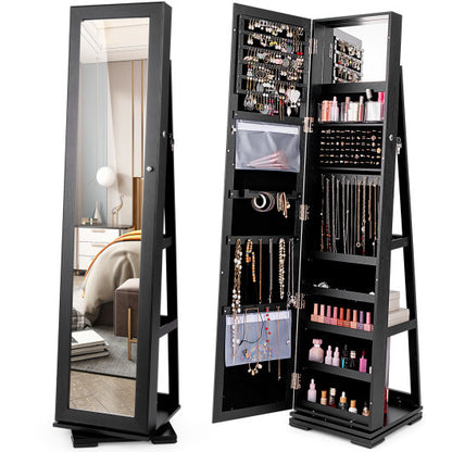 360° Rotatable 2-in-1 Lockable Jewelry Cabinet with Full-Length Mirror – The Ultimate Storage Solution for Jewelry Lovers