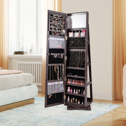 brown rotating jewelry armoire styled in closets view 3